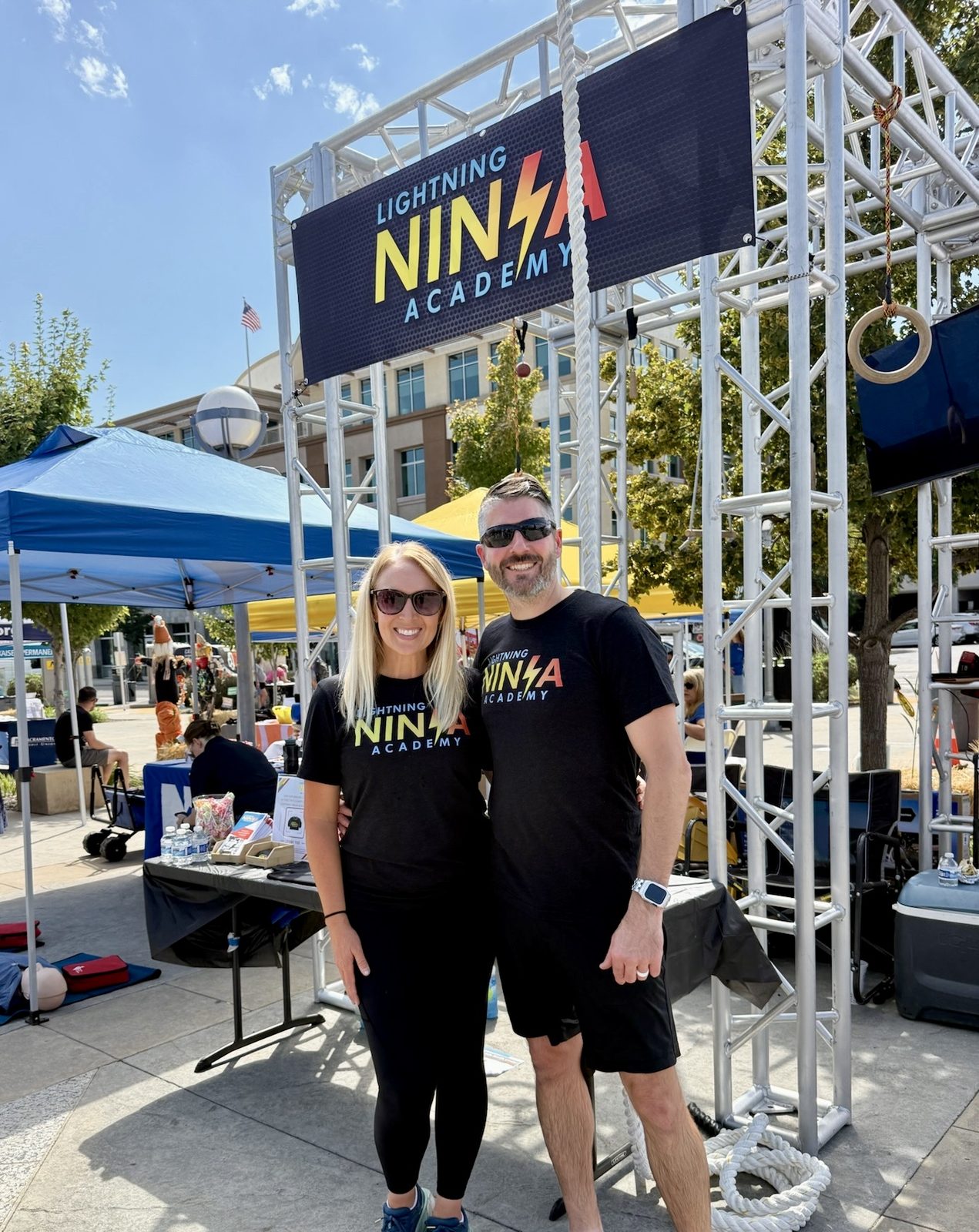 Barak and Alison Davis with their four kids — the family behind Lightning Ninja Academy